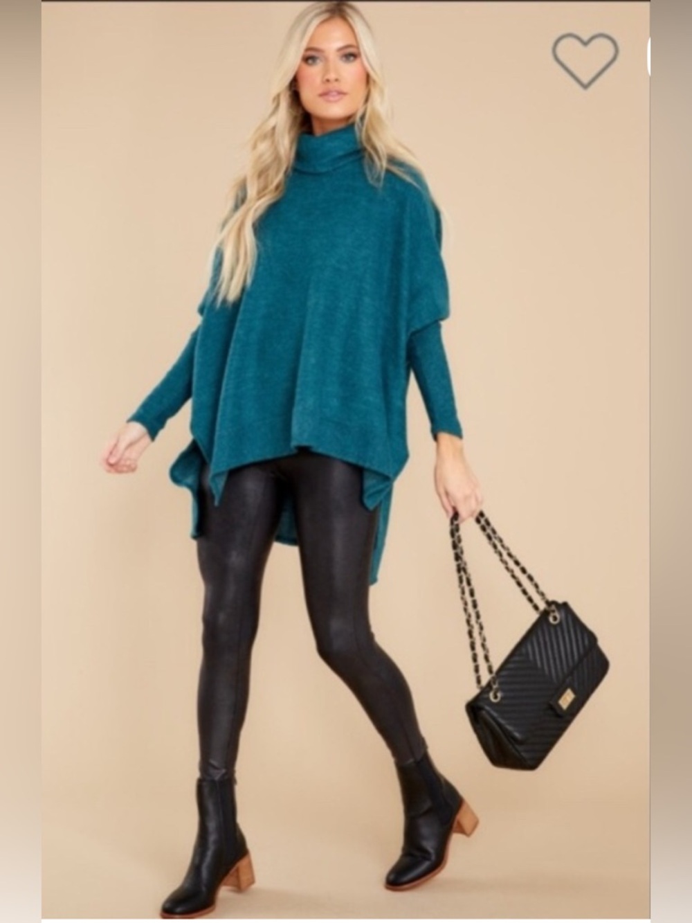 Teal Cowl Poncho Turtleneck Sweater